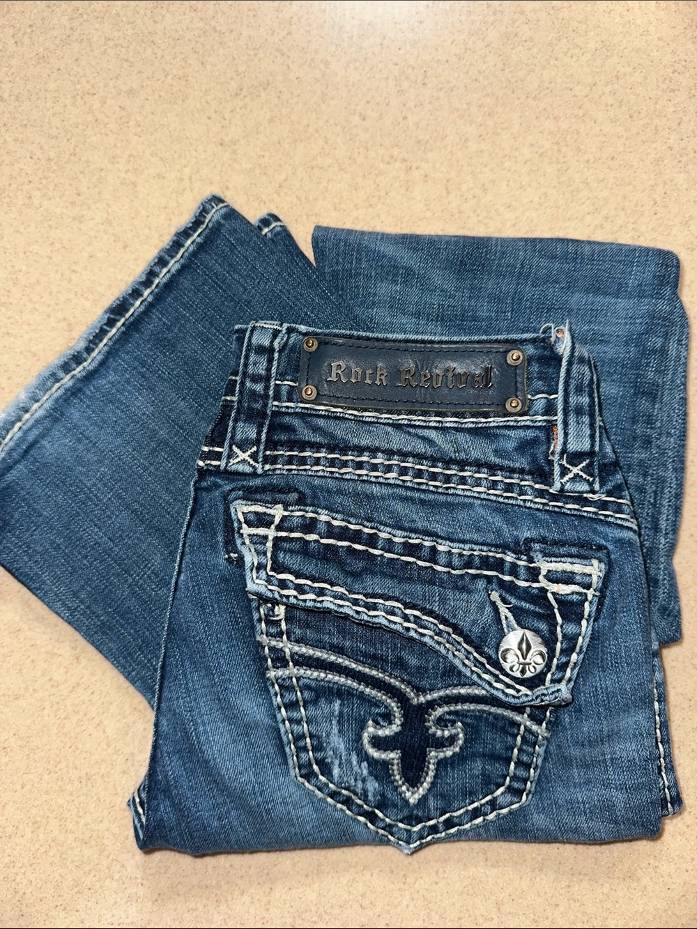 Rock Revival Dark Blue Embroidered Bootcut Jeans